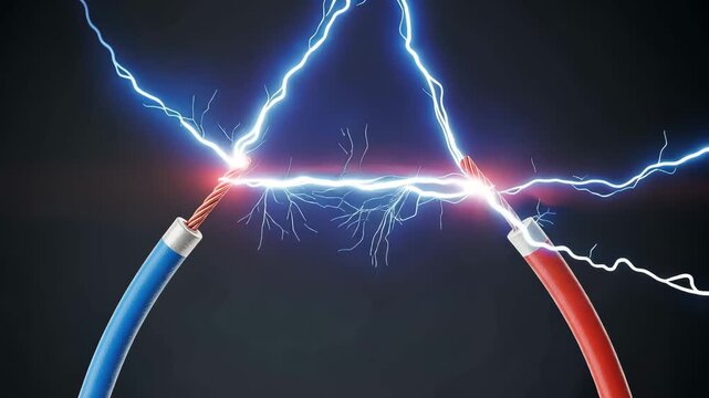 Electrical Arc Between Two Exposed Wires Creating Bright Blue Lightning electricity energy