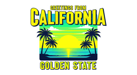 California Golden State Greetings Tropical Sunset Palm Trees Seaside Vacation © wowo