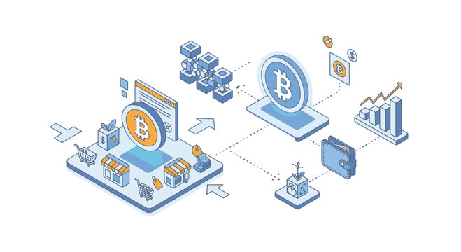Bitcoin Cryptocurrency Blockchain Technology Finance Digital Money Concept Isometric Illustration