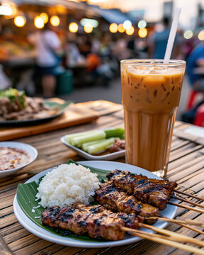 Thai moo ping grilled chicken with sticky rice