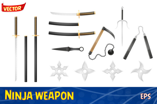 ninja weapon japanese warrior assassin set icons vector illustration