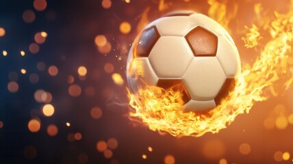 Naklejka premium Soccer ball burning with fiery energy and intense speed, representing passion, power, in competition sport