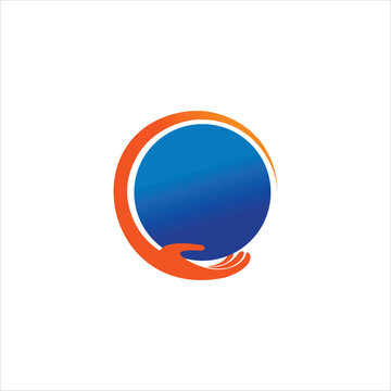 Abstract Letter Q Wave Logo with Blue Gradient and Orange Circular Stroke