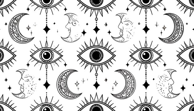 Mystical eye moon pattern design.