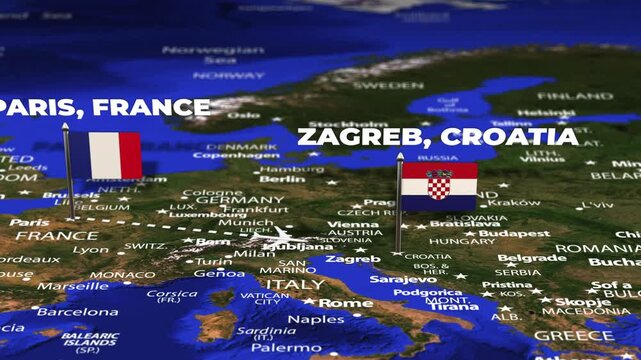 Flight From Paris FRANCE to Zagreb CROATIA with flag pins
