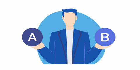 businessperson holding options a and b flat vector illustration © Kopil