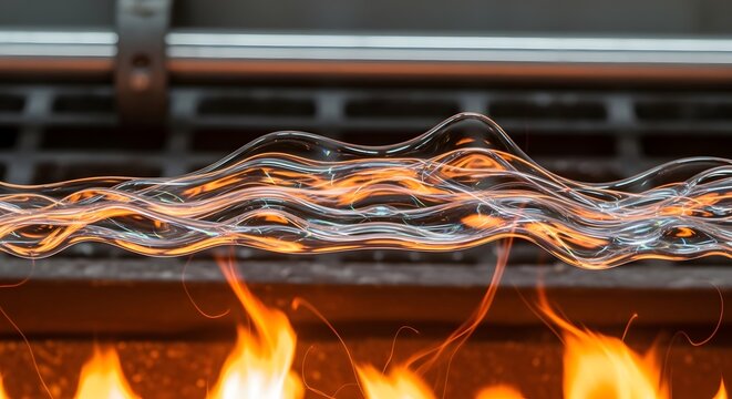 A close up view of a modern gas fireplace with glass covered logs and vibrant orange flames creating a cozy ambiance