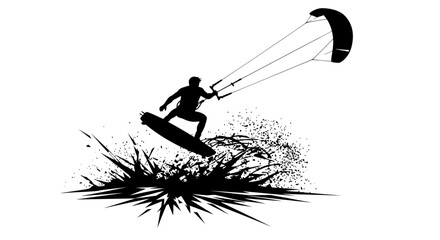 Kitesurfer Jumps Over Water Splash - Silhouette Action Sport © Arif