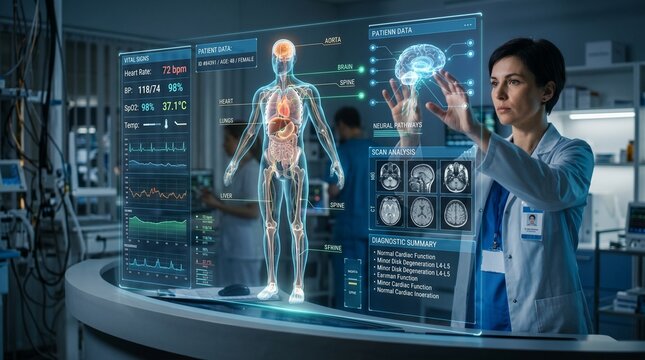 Medical Hologram Interface Human Body Data Futuristic Healthcare Technology Scene