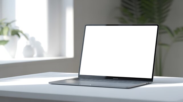 Laptop blank screen on wood table with coffee cafe background, mockup, template for your text, Clipping paths included for background and device screen