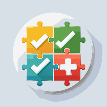 Four Puzzle Pieces with Checkmarks and Cross