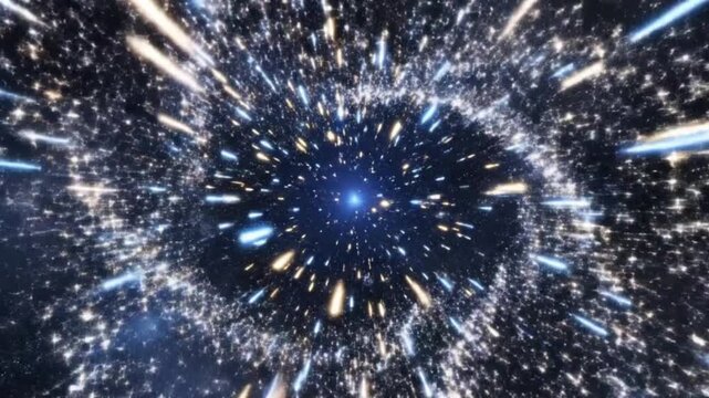 Fast Motion Warp Speed Travel Through Blue Starfield in Deep Space.