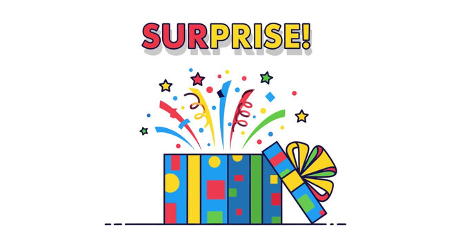 Surprise Gift Box Exploding with Confetti and Streamers, Celebration!