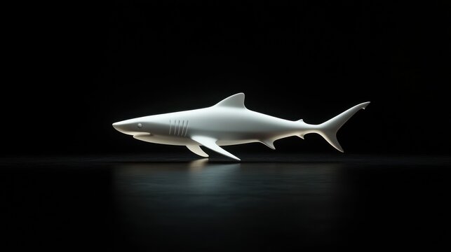 3D model of a white shark, studio shot, dark background