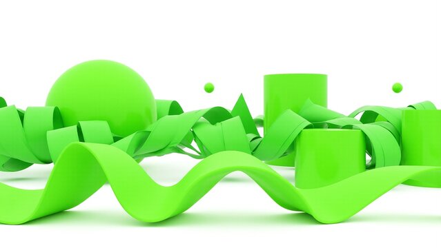 Green abstract sculpture with organic shapes and lines, showcasing artistic geometry.