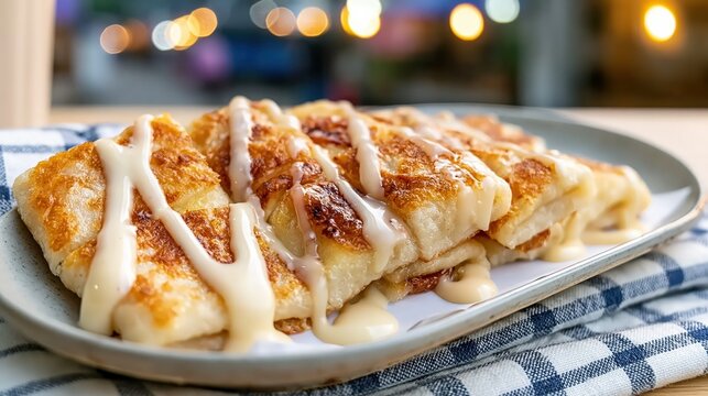 Thai banana roti pancakes on a plate