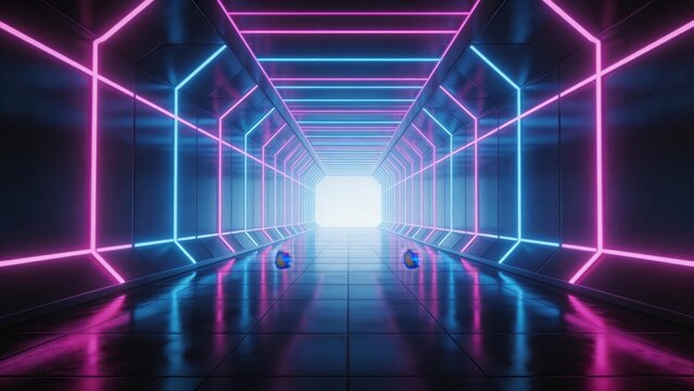Neonlit futuristic corridor