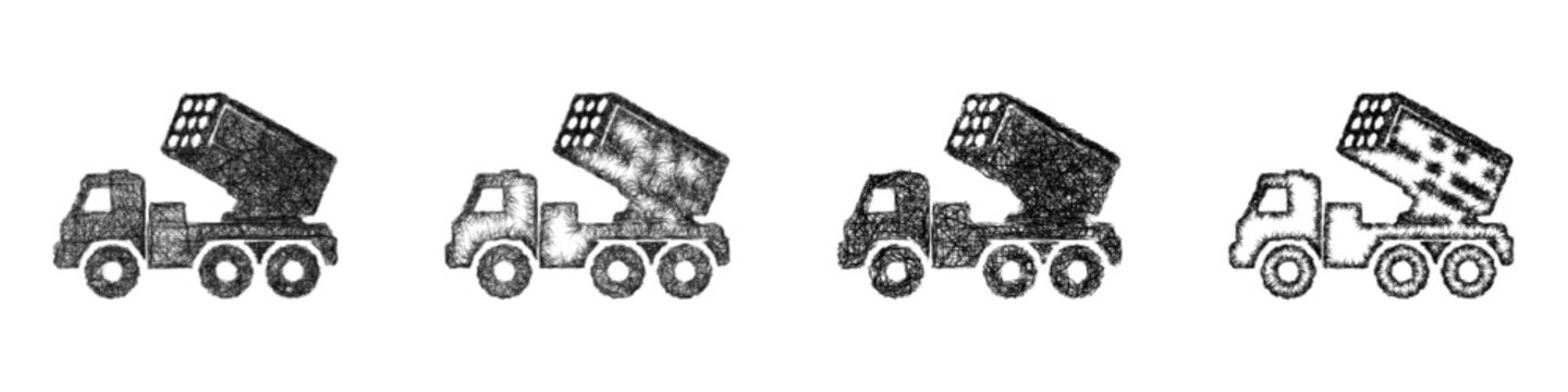 Sketch rocket artillery vehicle icon design set