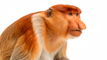 Side profile portrait of a unique proboscis monkey face isolated on transparent background © AAAstock2025