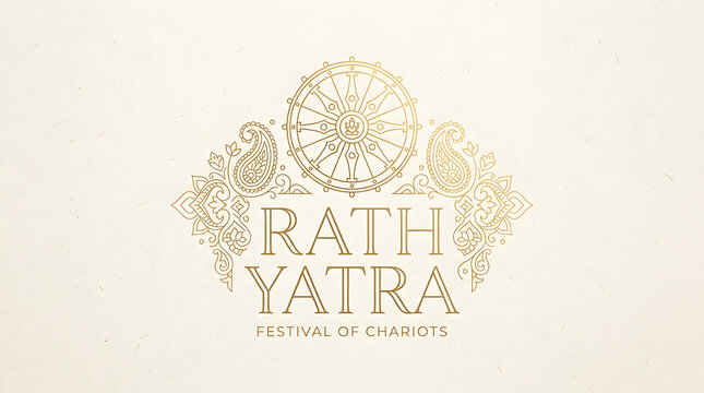 golden rath yatra chariot festival emblem with industrial gears labor day theme