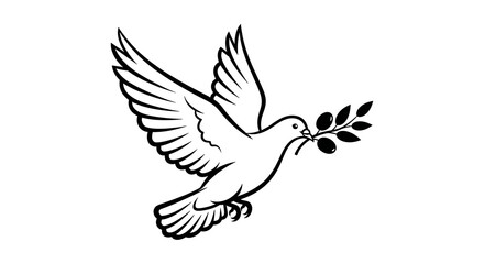 Fototapeta premium White dove flying with olive branch in beak