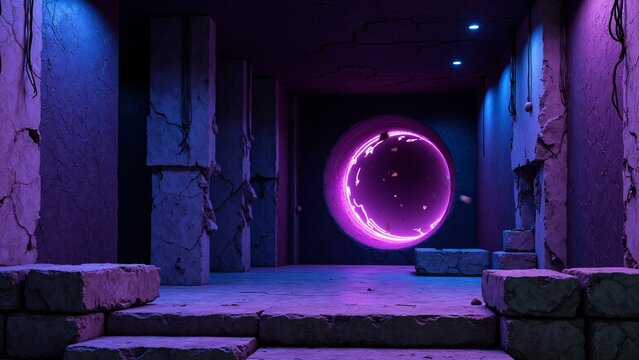 A vibrant digital art piece featuring a bright circular light effect with cyberpunk themes. The image is rich in color and intriguing for sci-fi enthusiasts.