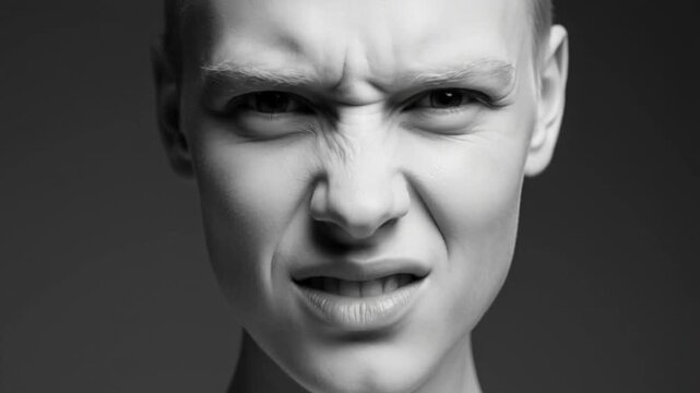 Man Expressing Disgust Emotion Close Up Portrait