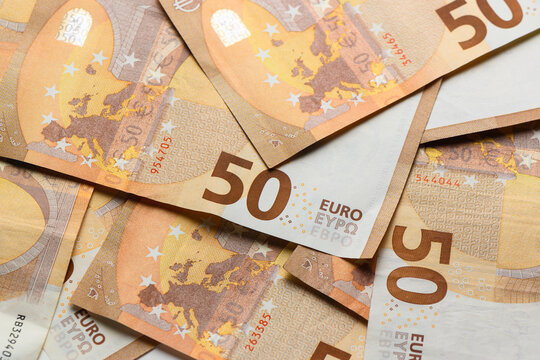 Fifty euro notes close-up macro view