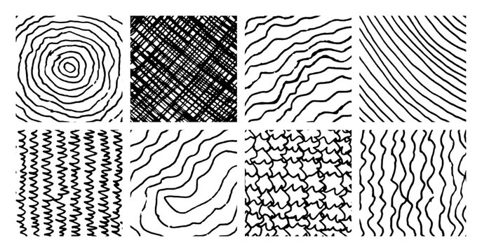 Set of monochrome hand-drawn crosshatch textures