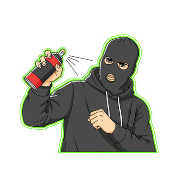 Graffiti Artist in Ski Mask Spray Painting
