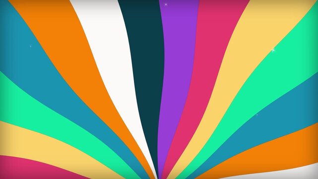 Retro groovy multicolor wavy sky background with sparkles, seventies style