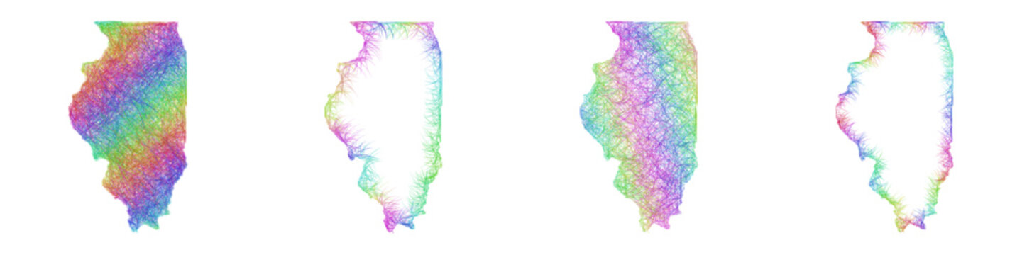 Multicolor sketch Illinois map design set