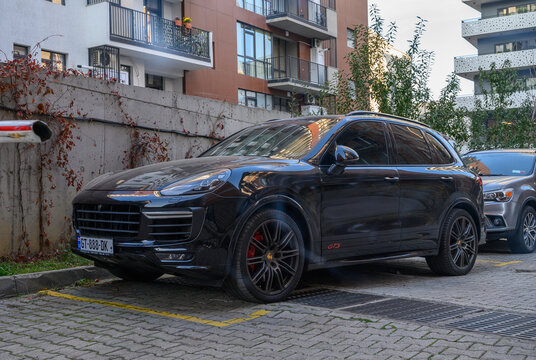 Tbilisi, Georgia 11,20,2025.Black Porsche Cayenne GTS