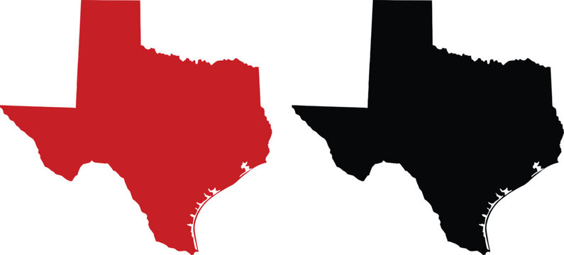 Red and black silhouette map icons of texas state Vector