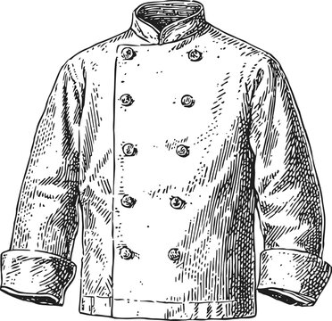 Classic chef jacket with double breasted buttons and rolled sleeves vintage sketch illustration