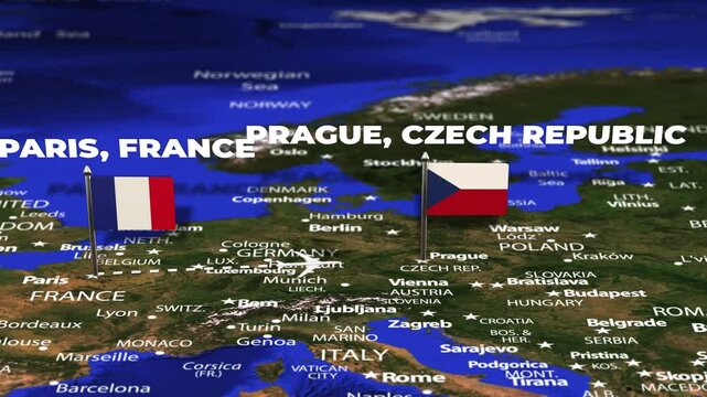 Flight From Paris FRANCE to Prague CZECH REPUBLIC with flag pins