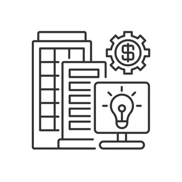 Silicon valley linear icon. High technology and innovation center. Information technology workers. Thin line customizable illustration. Contour symbol. Vector isolated outline drawing. Editable stroke