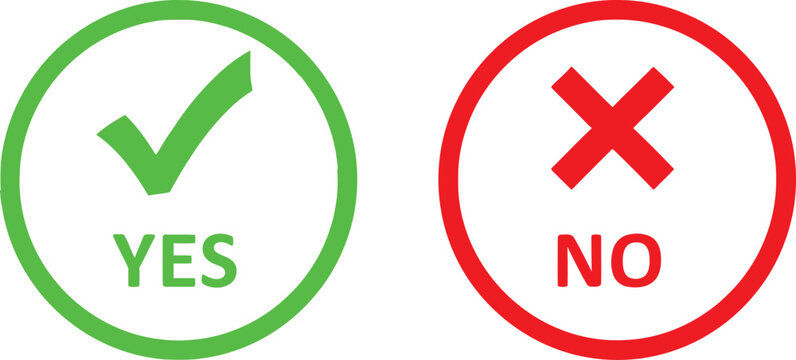 Green check mark and red cross sign icons for yes and no decision choices Vector