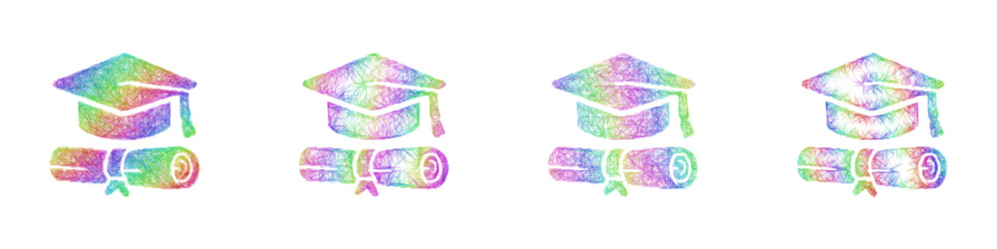 Rainbow color sketch graduation icon design set