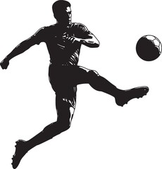 Dynamic soccer player silhouette kicking ball with powerful motion captured in action ideal for sports advertisements and athletic event promotions. © BiplobBiswas