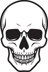A stylized skull with striking detail, a powerful emblem of mortality, rendered in bold black lines against a clean backdrop. © DesignINKZ