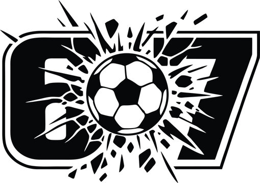 6 7 Soccer Ball Breaking Through Number 67 &ndash; Six Seven Dynamic Football Impact Design with Shattered Effect for Sports 67 Jersey
