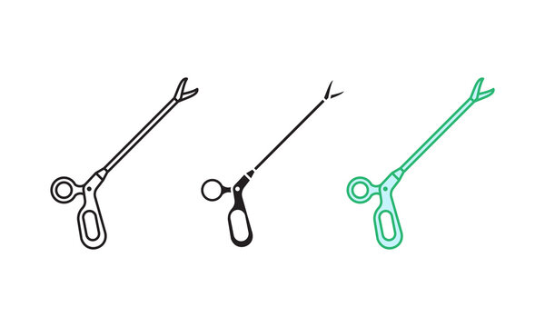 laparoscopic instrument icon, long surgical tool in 3 Different Styles Set Collection