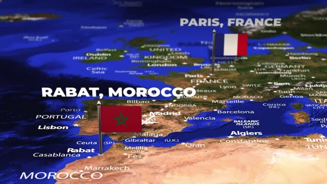 Flight From Paris FRANCE to Rabat MOROCCO with flag pins