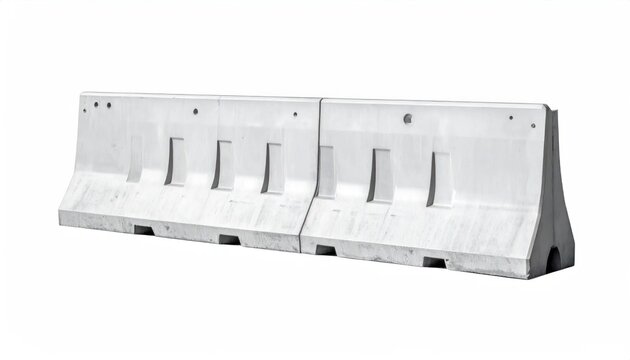 Two white concrete Jersey barriers or traffic barriers arranged side by side isolated on white