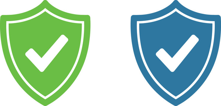 Green and blue shield icons with check mark symbols for security and protection Vector