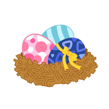 Easter colorful eggs in a nest