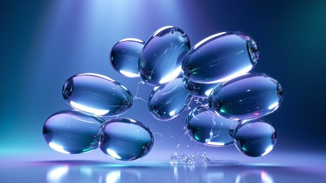 Artistic arrangement of glass balloons against purple backdrop.