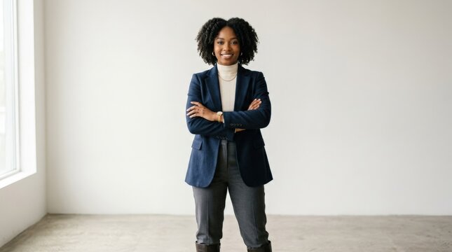 Stylish portrait with arms crossed, confident modern fashion pose, clean studio mood, strong body language and contemporary personal branding aesthetic, polished expression and minimalist styling,