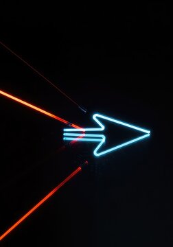 A bright abstract arrow design strikes a polished mirror surface, demonstrating the angle of incidence equaling the angle of reflection clearly ,direction ,line ,incident